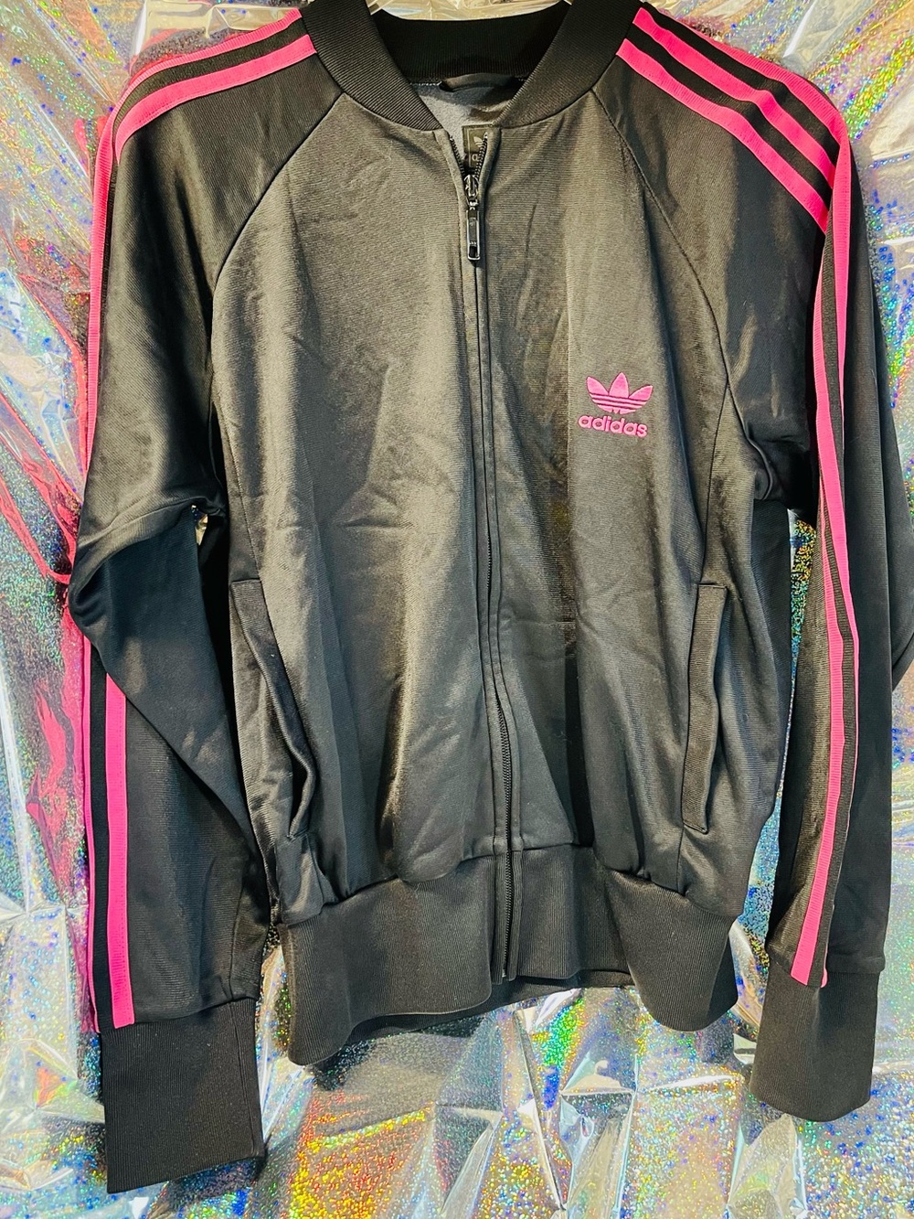 Adidas Black and Hot Pink Track Jacket